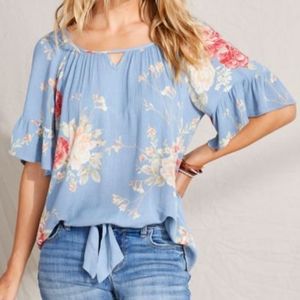 Maurices Blue Floral Tie Front Top Size XS